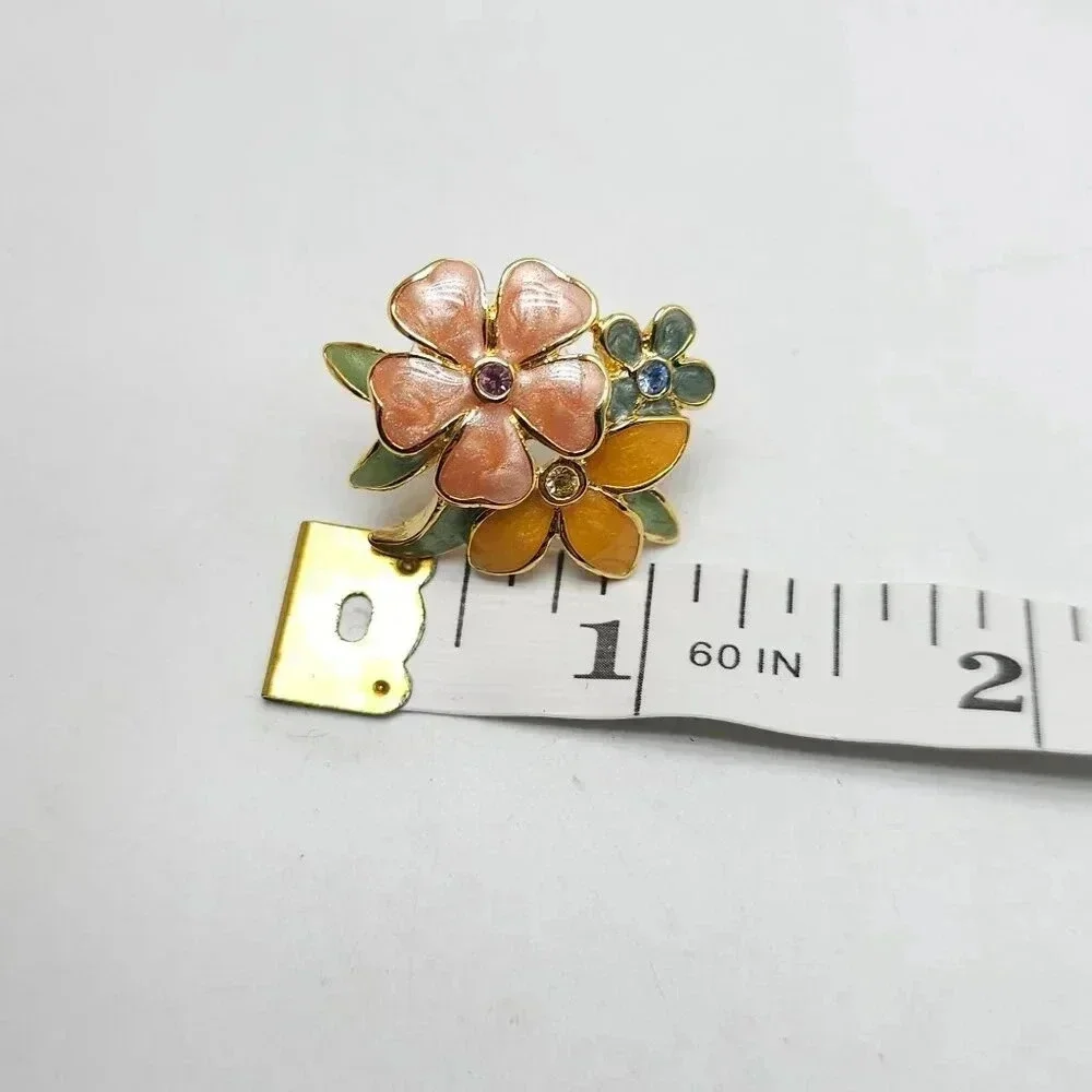 Joan Enamel Flower Post Earrings Multicolor Petals Rhinestones SPRING FLING